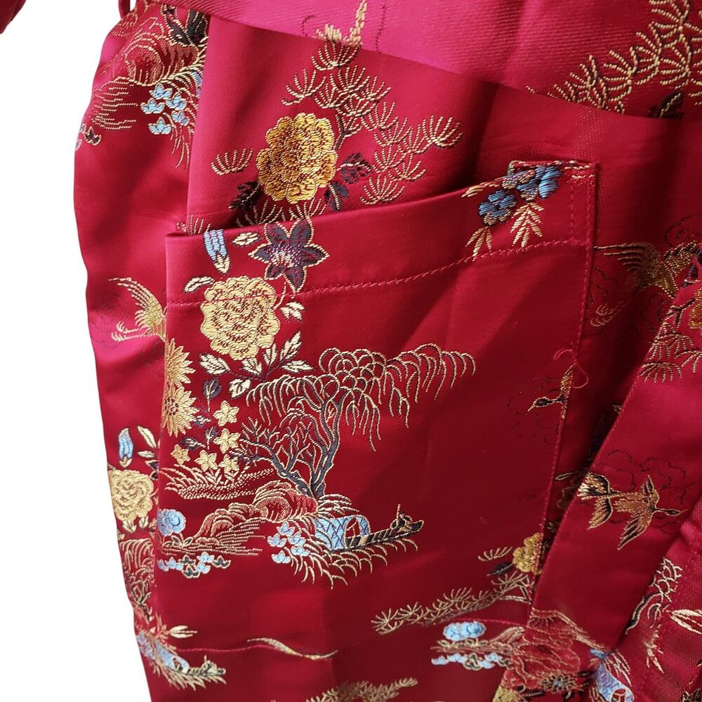 Vintage Red Embroidered Long Kimono Robe with Belt Made in China - Picture 4 of 13